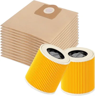 Obrázek produktu pro 10 sáčků do vysavače + 2 filtry pro Kärcher WD3 WD3P MV3 MV3P, sada filtrů Kärcher WD3 sáčky (6.959-130.0) a filtr KFI 3310 (6.414-552.0)