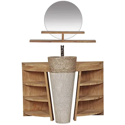 Produktbild von Teako Design Badmöbel Set Laxa Teakholz mit Marmor Waschbecken 90cm
