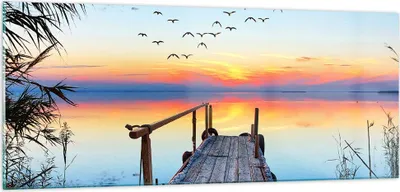 Produktbild von Bilder auf glas - Brücke See - 100x40cm - Glasbilder - Wandbilder - Bilder - Kunstdruck - zum Aufhängen bereit - Wanddekoration aus Glas - Glas Bilder - Wandbild auf Glas - Einteilig - GAB100x40-3818