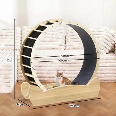 Produktbild von Katzenlaufband - Rundes Katzenlaufrad - 100 cm - Besonders Leise - Abnehmbarer Teppich - Spielzeug - Metall - Holzoptik mit Katzenohren A