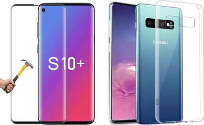 Produktbild von 2in1 kompatibel mit 3D  Samsung Galaxy  S10 Plus Silikon Hülle Panzerglas volle Abdeckung für Fingerabdruck Schutzhülle TPU Case transparent Cover Glasfolie 9H Schutzglas S10+