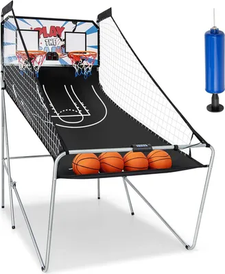 Obrázek produktu pro KOMFOTTEU basketbalový stroj skládací, elektronický basketbalový střelecký stroj se 2 basketbalovými obručemi, basketbalový střelecký stroj včetně 4 míčů a pumpy, basketbalový koš se stojanem, počítadlo skóre (bílý)