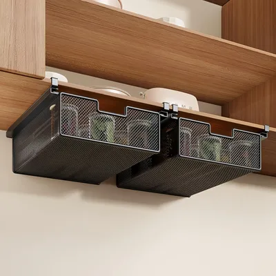 2er-Set ausziehbare Hängeschubladen-Körbe, 38x25x12 cm, Metall, schwarz