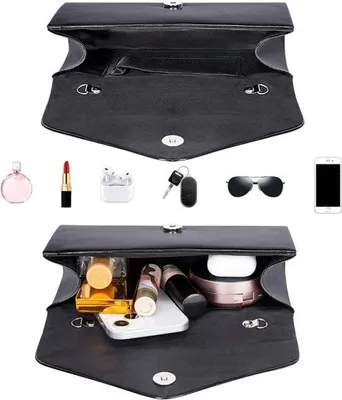Immagine prodotto di Elegante pochette in pelle nera con catena, 22x11x5 cm, borsa da sera