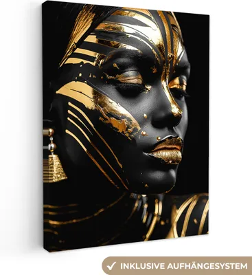 Produktbild von MuchoWow® - Leinwandbilder - Frau - Gold - Schwarz - Porträt - Modern - Abstrakt, Wandbild, Wanddeko Bilder Wohnzimmer, 60x80 cm