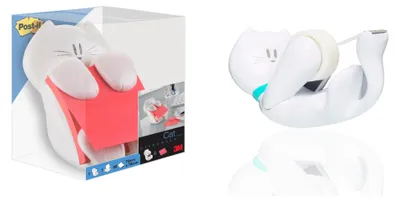 Produktbild von Post-it® Z-Notes Haftnotizenspender 76 mm + Scotch™ Tischabroller im Katzen Design C39 + Scotch® Magic™ unsichtbares Klebeband, 19 mm x 8,89 m, 1 Rolle/Packung