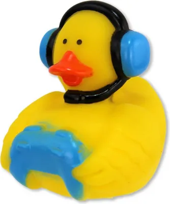 Produktbild von Badeente mit Kopfhörer blau "Gaming" - ca. 5 cm