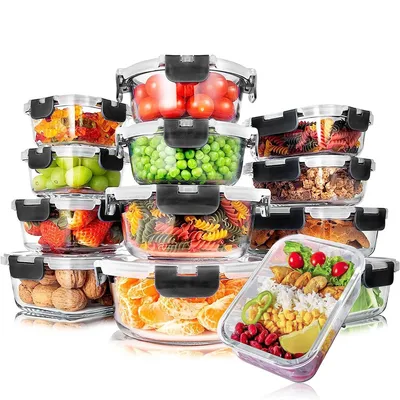 Produktbild von Frischhaltedose,12-teiliges Vorratsdosen-Set aus Glas,Brotdosen, luftdicht und stapelbar,Vorratsdosen für Kühlschrank, Mikrowelle und Gefrierschrank