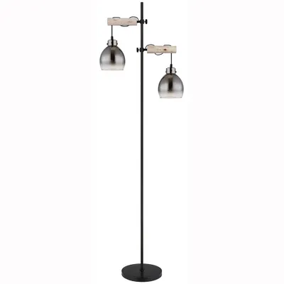 Produktbild von LED Stehleuchte schwarz, Holz natur, Rauchglas, H 168 cm