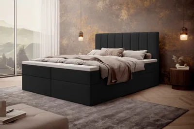 Produktbild von Boxspringová manželská posteľ MyBed Allen 180x200 čalúnená čierna Matrac Bonnell H3 topper ZDARMA