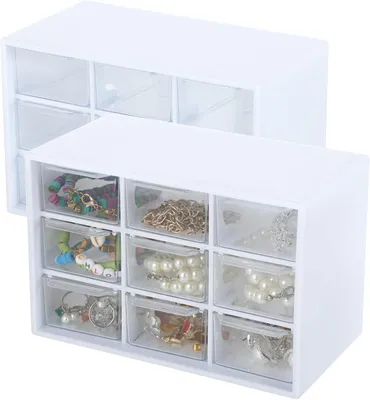 Imagen del producto de Organizador de escritorio pequeño con 9 cajones transparentes, de 18 x 11,8 x 10 cm, para colgar, juego de 2 unidades, ideal para oficina