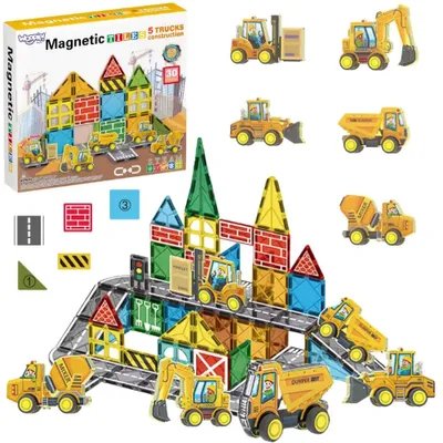 Immagine prodotto di Set di mattoncini magnetici Woopie con veicoli da cantiere
