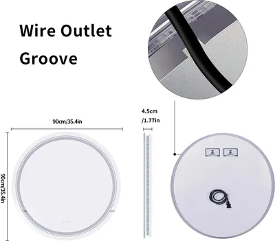 Obrázek produktu pro LED zrcadlo do koupelny – kulaté nástěnné zrcadlo 90x90 cm – s podsvícením – s funkcí proti zamlžování – 3barevné stmívatelné osvětlení – vodotěsné – s funkcí paměti