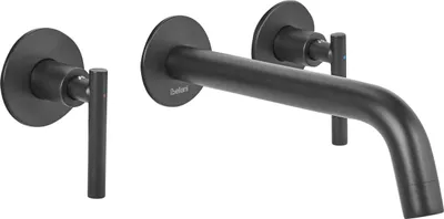 Produktbild von BELIANI Wandmontierte Waschtischarmatur Schwarz aus Messing Zweihebelmischer Mischbatterie Wandmontage Wandarmatur Waschbecken Badezimmer
