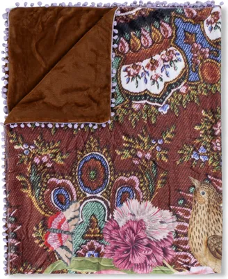 Produktbild von Happiness Wohndecke mit Pompoms und Blumen - 130x160 cm - 100% Polyvelvet