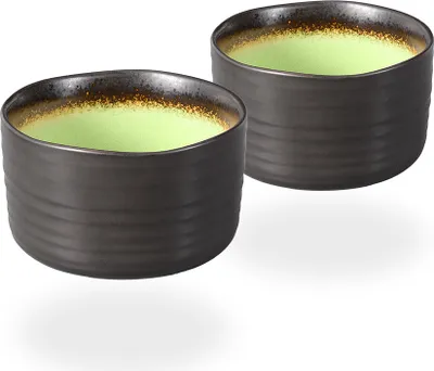 Obrázok produktu pre Matcha miska / Matcha čajové misy, 2x Matcha miska 500 ml antracitová/zelená, vzor Craquelé