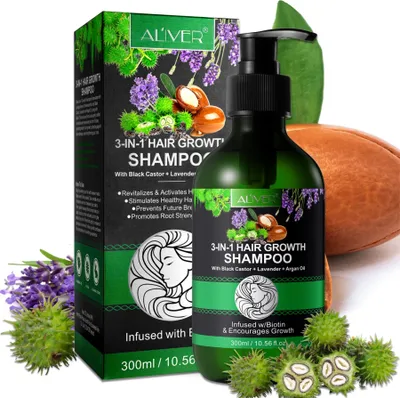 Produktbild von Shampoo 3-in-1 mit Rizinusöl Lavendelöl Arganöl Kopfhaut Pflege Haarwachstum Vegan, 1x 300ml