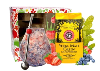 Produktbild von Premium Yerba Mate Valentinstag Geschenkset für Sie – Mi Amore 400g Mate Green, Keramik Matero Caleidoscope & Bombilla – Edle Geschenkbox