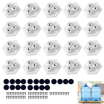 Produktbild von Selbstklebende Universalrollen 360° drehbar,20er Set  Mini Lenkrollen mit Stahlkugeln,Ohne Bohren, Geräuscharm & Belastbar bis 100kg für Mülleimer, Nachttisch & Möbel