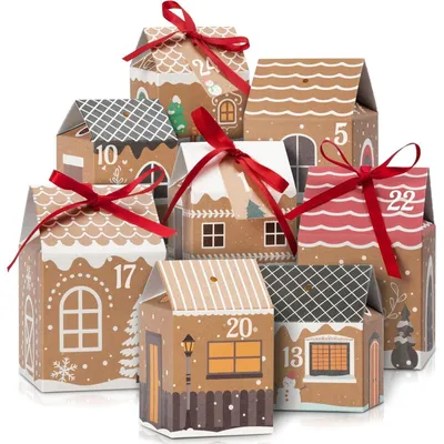 Productafbeelding van DIY adventskalender met 24 huisjes, voorzien van cijferstickers, herbruikbaar
