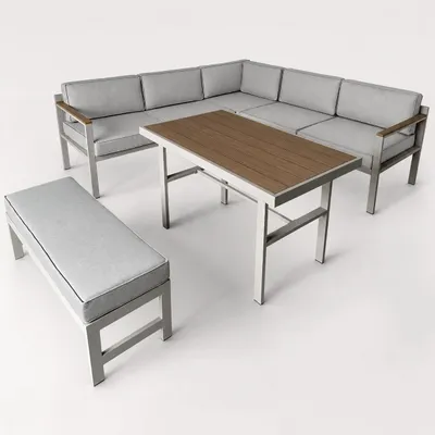 Produktbild von greemotion Gartenlounge-Set Miami Lounge-Set Taupe-Holz / Grau inkl. Auflagen, Tisch & Hocker