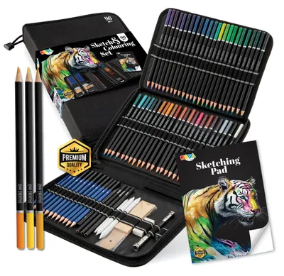 Produktbild von Joya Creative Professionelles Zeichenset 96-teilig – Buntstifte, Graphitstifte und Skizzierstifte im n Aufbewahrungskoffer