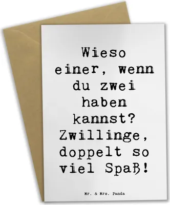 Produktbild von Mr. & Mrs. Panda Grußkarte Spruch Zwillinge Spaß - Weiß - Geschenk, Horoskop, Sternzeichen, Tierkreiszeichen, Klappkarte, babykarte, Geschenke, osterkarten, Abenteuer