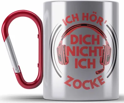 Produktbild von Trendation - Zocker Edelstahl Tasse Karabiner Geschenk Ich Höre Dich Nicht Ich Zocke Gamer Geschenkidee Lustiger Spruch Gaming (Rot)