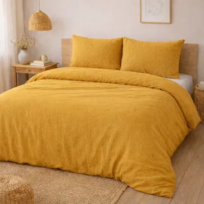 Image de Parure de lit - PROMO LINGE - Alia - Gaze de coton - 240 x 220 cm - jaune