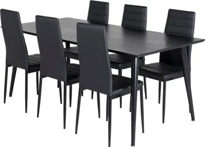 Image de Dipp180x90BLBL ensemble table, table noir et 6 Slim High Back chaises SimilicuirPolyuréthanenoir.