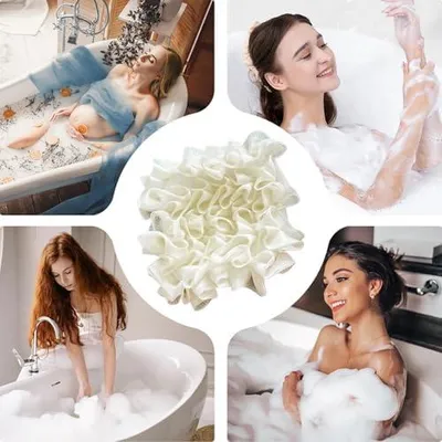 Produktbild von Luffa-Rückenwaschlappen 2 in 1, schnelltrocknend und wiederverwendbar, mit Seifenhalter für Rücken, Beine und Arme