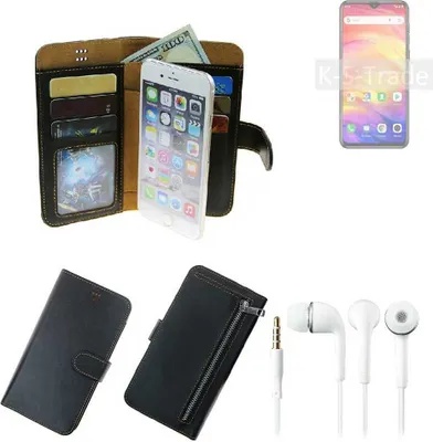 Produktbild von TOP SET Handy Hülle Schutz Hülle kompatibel mit Ulefone Note 7  schwarz aus Kunstleder + Kopfhörer Smartphone Tasche vollwertige Geldbörse