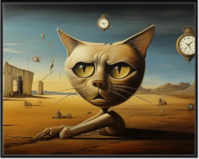 Produktbild von Wallario Wandbild Katze als Zeitwächter, Größe: 40,30 x 50,30 cm, Poster mit schwarzem Aluminiumrahmen