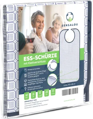 Produktbild von Sensalou Ess Latz für Erwachsene mit Auffangtasche Blau-Weiß