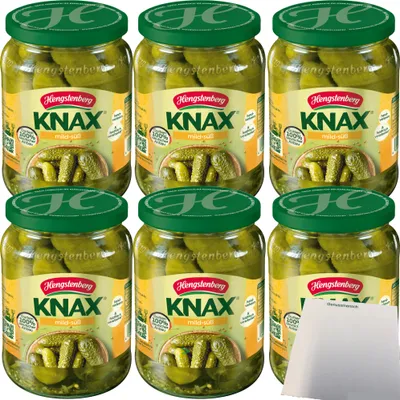 Produktbild von Hengstenberg Knax Gewürzgurken mild-süß 6er Pack (6x360g ATG Glas) + usy Block
