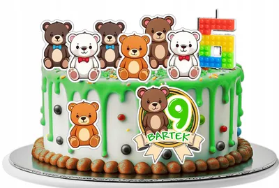 Zdjęcie produktu dla Opłatek Zestaw Urodzinowy Postacie Na Tort - Zwierzęta Miś + Imię