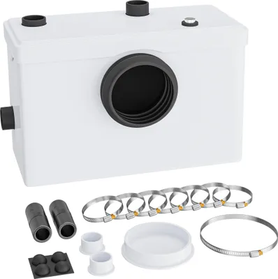 Image de Wiltec Pompe de relevage 3/1 – 600 W – avec 3 entrées – Hauteur de refoulement max. 10 m – Eaux usées Eaux chargées Pompage – Station de relevage pour Lavabo, Douche, Toilette, WC