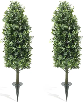 Immagine prodotto di Bosso artificiale - Set di 2 alberi da topiaria - 90 cm - Con picchetti - Per esterni - Plastica - Rosa chiaro