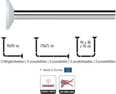 Produktbild von spirella Duschvorhangstange Winkel Magic - 3 Einstellmöglichkeiten: 90x90cm oder 170x75cm oder 90x80x90cm - Durchmesser: ca. 21 mm