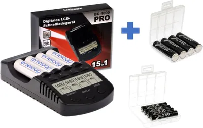 Produktbild von BC-4000 Pro Akku & USB Ladegerät + 4x AAA 930mAh + 4x 2550mAh Akkus + 2 Box