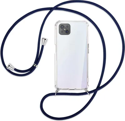 Produktbild von Handykette Backcover-Schutzhülle mit Band (Metall silberfarben) für Oppo A92S / Reno4 Z 5G - dunkelblau