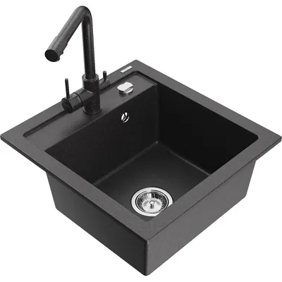 Obrázek produktu pro Mexen Vito 1-miskový granitový dřez s kuchyňskou baterií Duero, Skvrnitá černá - 6503-76-671600-76