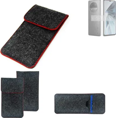 Produktbild von K-S-Trade Handy Schutz Hülle kompatibel mit ZTE Extress 50 Schutzhülle Handyhülle Filztasche Pouch Tasche Case Sleeve Filzhülle dunkelgrau roter