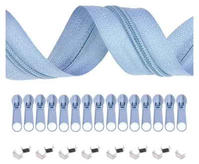 Produktbild von 5m Endlos-Reißverschluss 3mm mit 10 Zippern und 15 Endstücke freie Farbwahl,351 pastellblau