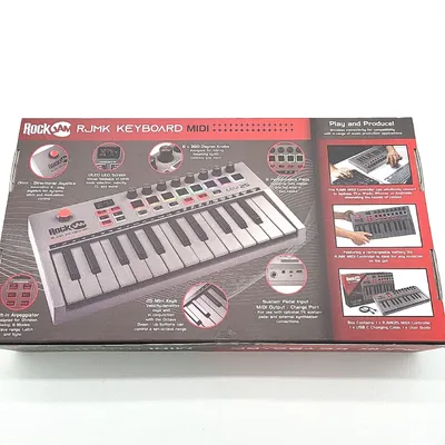 The image shows the retail packaging of a RockJam RJMK Keyboard MIDI controller.