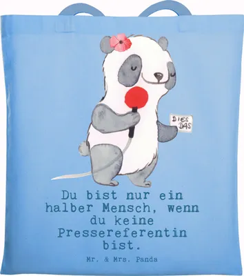 Produktbild von Mr. & Mrs. Panda Tote Bag Pressereferentin Herz - Sky Blue - Geschenk, Tasche, Laptoptasche, Lustig, Einkaufstasche, Schultasche, Spruch, Witzig, Studium, Jutebeutel