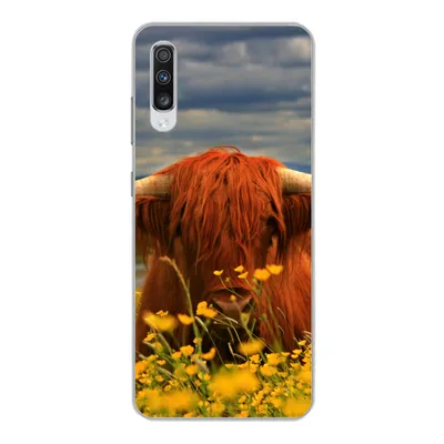 Produktbild von MuchoWow® Handyhülle Schutzhülle Hülle für Samsung Galaxy A70 Schottischer Highlander - Tiere - Blumen Silikon Softcase Handy Hülle - Schutzhaube