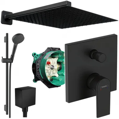 Produktbild von Hansgrohe und Jowi Unterputz Duschsystem Schwarz, Vernis Shape, 650mm Brausestange, Duscharmatur