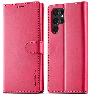 Image de Etui pour Samsung Galaxy S23 Ultra étui en cuir avec fermeture magnétique et support, étui de protection Rose chaud
