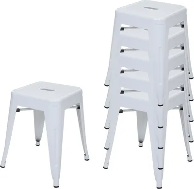 Produktbild von 6er-Set Hocker MCW-A73, Metallhocker Sitzhocker, Metall Industriedesign stapelbar  weiß
